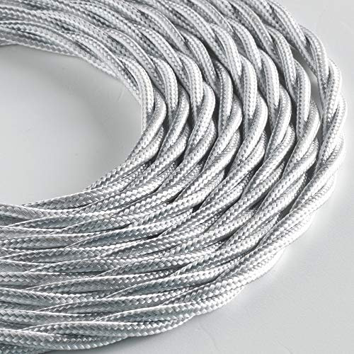 Klartext - Cavo tessile trecciato LUMIÈRE per illuminazione, 3x0,75mm, Bianco Lucido, 3mt.|Attenzione: cavo terra incluso! Massima sicurezza anti scossa!