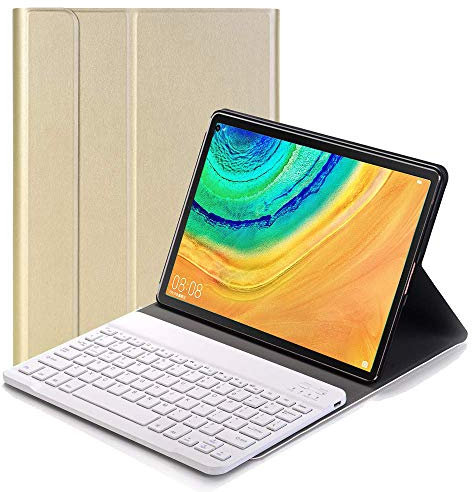RLTech Keyboard Case for Huawei MatePad Pro - (QWERTY Layout), Ultra Slim Flip with Removable Wireless Keyboard Stand Case Cover for Huawei MatePad Pro, Gold
