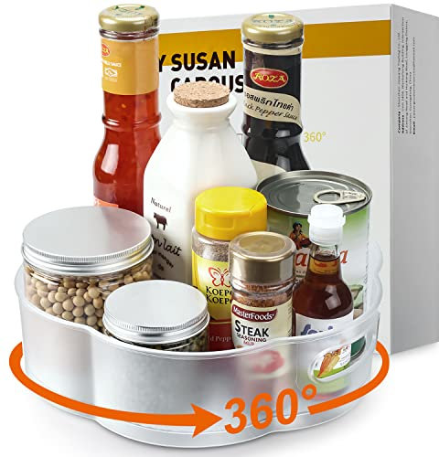 LSAIFATER Lazy-Susan-Carousel, Bandeja Especiera de Cocina Esmerilada Giratoria con Forma de Flor, Perfecta como Estante para Especias (25cm x 7.6cm) (25 x 8CM)
