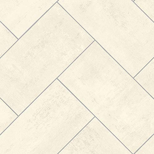 247Floors Tile Style Effect Magic Vinyl Flooring Realistic 2.8mm Slip Resistant Foam Backed Lino (Pale Cream Herringbone Tiles, 2m x 2m / 6ft 6 x 6ft 6)