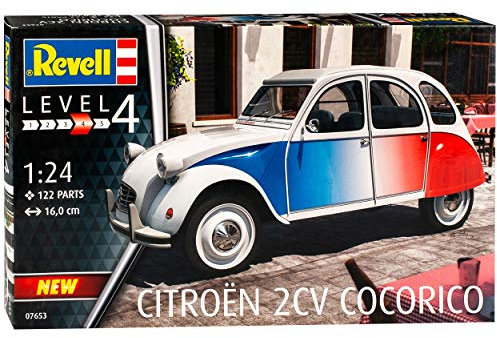 Citroen 2CV Cocorico Weiss Rot Blau Ente 1949-1990 07653 Bausatz Kit 1/24 Revell Modell Auto mit individiuellem Wunschkennzeichen