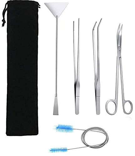 5 en 1Herramientas de Acuario de Acero Inoxidable, Plantas acuáticas Pinzas y Tijera Spatula Conjunto de Herramientas,Filtro de Agua de Doble Extremo, Accesorios de Limpieza de Acuarios