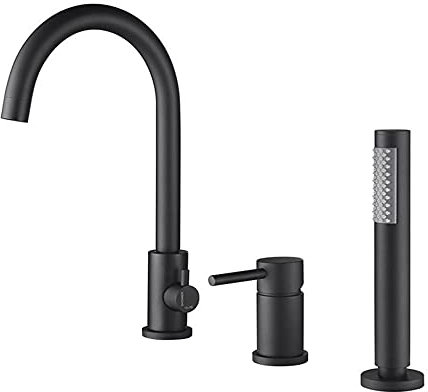 3 Loch Badewannenarmatur Wannenrandarmatur mit Ausziehbarem Handbrause Einhandmischer Wasserhahn Badewanne Gänsehaut wasserhahn mischbatterie badewanne Armatur für Badewanne-Schwarz