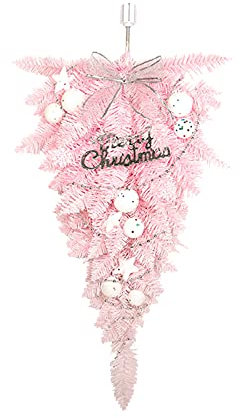 Atroy 60 cm große Weihnachtsgirlande in Tropfenform, rosa umgedrehter Weihnachtsbaum, künstliche Weihnachtsgirlande für Weihnachten, Haustür, Wand, Heimdekoration