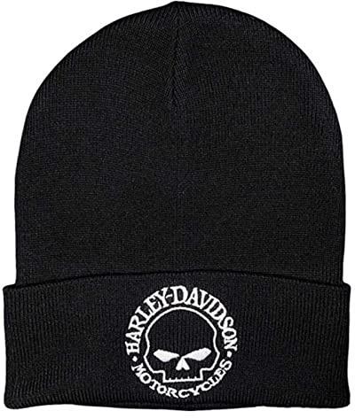 Harley-Davidson Willie G Herren Mütze mit Totenkopf-Logo, Bestickt, mit Bündchen, Schwarz