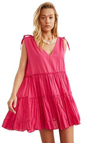 Trendyol Abito da Spiaggia in Voile Oversize Dress, Fucsia, 44 Donna