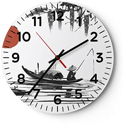 Modern Wanduhr China Angler Zeichnen 30x30cm Rund Klein Wand Uhr Glas Analog Zimmeruhren Küche Büro Wohnzimmer Glasuhr Wall Clock Dekoration Design Wanddekoration Küchenuhr C4AR30x30-4340