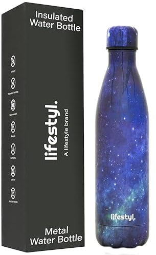 LIFESTYL. Stainless Steel Water Bottle | 24 Hr Cold & 12 Hot| Thermoshield Technology Vacuum Insulated Metal Bottles, Leak-Proof Drinks for Gym, Yoga, Cycling (750 ml, Galaxy Darkblue)