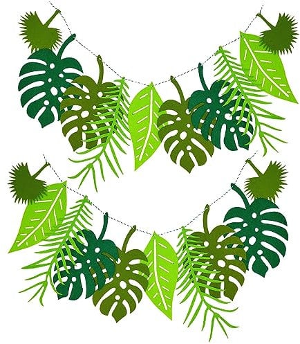 NITAIUN 2 Stück Grün Tropische Palmenblätter Bunting - 4,6 m Tropische Blatt-Banner-Girlande, Wiederverwendbare Felt Leaf Bunting für Geburtstagsfeier, Hawaii-Party, Dschungel Mottoparty (grün)