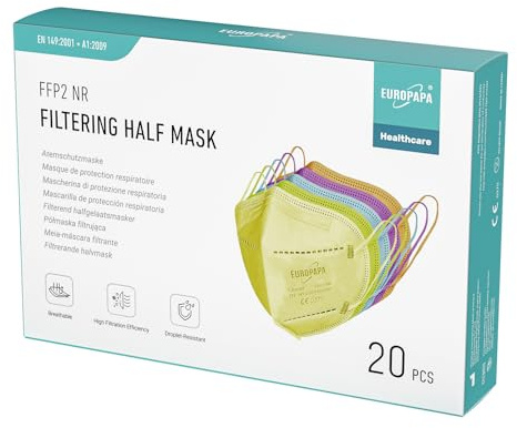 EUROPAPA 20x FFP2 Maske Atemschutzmaske 5-Lagen Staubschutzmasken hygienisch einzelverpackt EN149:2001+A1:2009 Mundschutzmaske EU2016/425