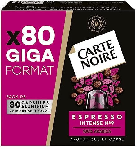 CARTE NOIRE - Capsules de Café Espresso Intense N°9 Compatibles Nespresso - Café Arabica - Giga Format de 80 Capsules Aluminium - Fabriqué en France