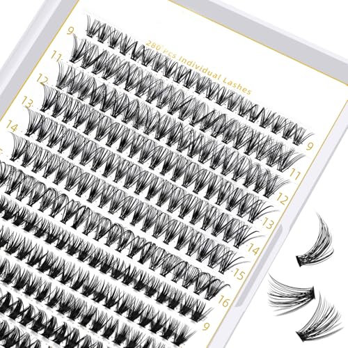 B&Q LASH Clusters Lashes 280 Clusters False Eyelash 40D Lash Clusters Extensions Individual Lashes Cluster DIY Eyelash Extensions at Home (40D-0.07C-9-16)