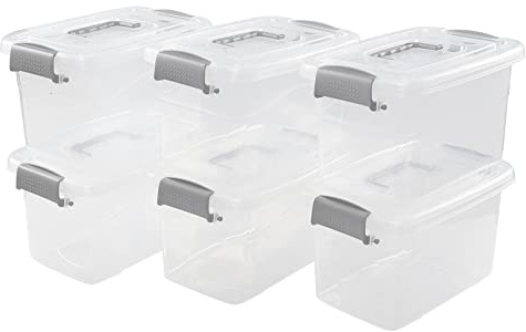 Qskely Set of 6 Clear Plastic Storage Box, 5 L Small Latch Lidded Box, F