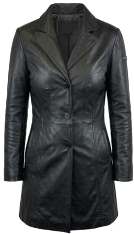 Bluepiel Damen Ledermantel Vera - Echtleder Kurzmantel Übergans Ledermantel aus feinstem Lammnappa Leder mit Reverskragen (DE/NL/SE/PL, Alphanumerisch, 3XL, Regular, Regular, Schwarz)