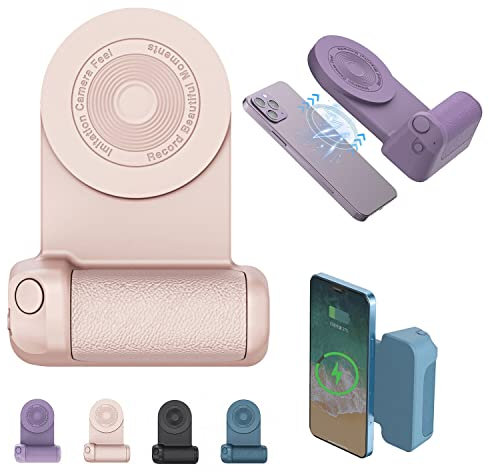 Magnetic Camera Handle Bluetooth Bracket, 2023 Bluetooth Phone Camera Shutter Hand Grip Magnetic Holder for iPhone Samsung Android Photo Video Shooting (Pink)