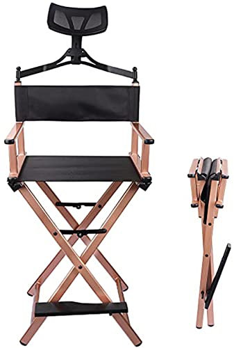 MIYUEWU Rose Gold Directors Chair Künstler Make-up Stuhl, 28 Hoher Aluminium Tragbarer Stuhl, Faltbarer Regiestuhl Make-up Artist Stuhl Camping Chaise,with headrest