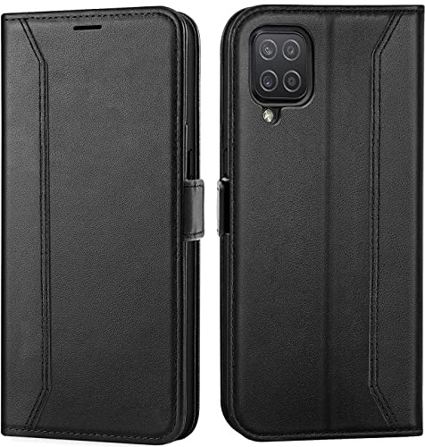 Verco Handyhülle für Samsung Galaxy A12, 6,5 Zoll Premium Klapphülle Handy Flip Case für Samsung A12/M12 Hülle Book Case Tasche, Schwarz