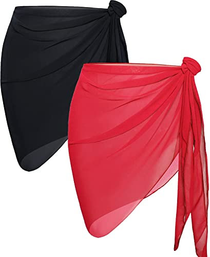 AVAYUU 2 Stück Damen Strand Wrap Sarong Vertuschung Chiffon Badeanzug Kurz Bikini Cover up Wickelröcke Leopard Blätter Kokospalme Sexy Pareos Strandtuch Strandkleid Tücher Sommer L-XXL