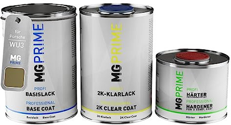 MG PRIME Car paint Can set for Porsche WU3 China Grey Base coat 2K clear coat hardener ready-to-spray 2.5l