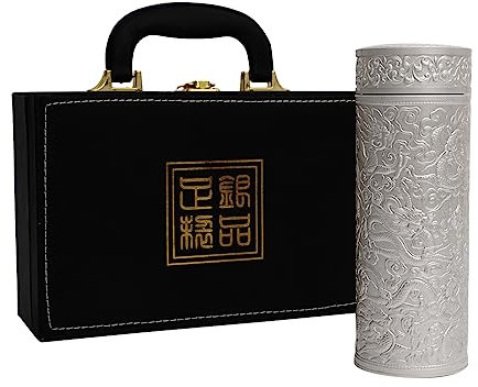 Wärmflasche im chinesischen Stil, 999er Silber, 334 ml, isolierte Edelstahl-Thermoskanne, hält Flüssigkeiten heiß und kalt, auslaufsicher und doppelwandiges Design (9 Drachen Silber)