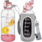 Seekua 2l Sport Gourde Verre avec Paille & Heure de Motivation 2 litres grande Bouteille d'eau Verre Réutilisable sans BPA avec Marqueur de Temps