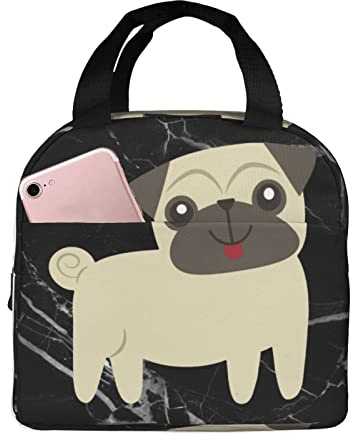 IUBBKI Lunchtaschen mit Mops-Motiv, isolierte Lunchbox mit Tasche, wiederverwendbare Kühltasche für Picknick, Strand