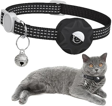 Airtag katzenhalsband, AUHOU Reflektierend Katzenhalsband mit Glöckchen,Verstellbar Halsband Katze Kitten, Katzenhalsband für AirTag mit abbrechbarer Sicherheitsschnalle für Kätzchen Welpen