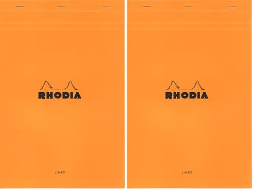 Rhodia 19600C - Stapled Notepad N°19 Orange - A4+ - Lined - 80 Detachable Sheets - White Clairefontaine Paper 80 g/m - Soft, Resistant and Waterproof Coated Card Cover - Basics (Pack of 2)