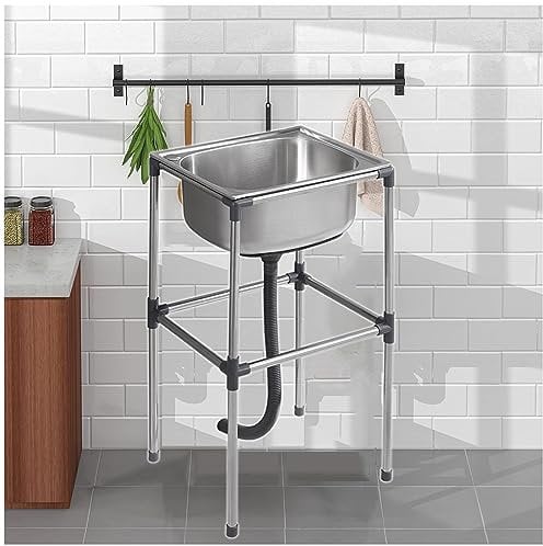 Fregadero de Cocina Comercial, Fregadero Individual Independiente, Lavabo sobre-Encimera, Fregadero Acero Inoxidable Industriales, Fregadero Portátil No con Grifo (Size : 37x31x75cm/14.5x12.2x29.5in