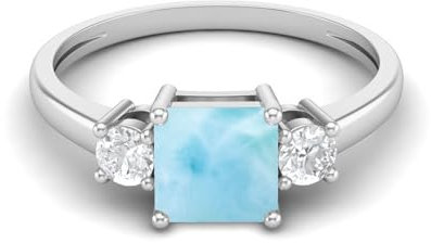MOONEYE 0,95 ctw Princess-Schliff Larimar Edelstein 925 Sterling Silber Trio Stein Damen Verlobungsring Sterlingsilber, 56
