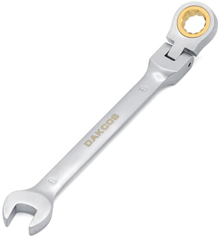 DAKCOS Llave fija con carraca 8mm Llave de trinquete articulada Llave combinada con cabeza flexible de 180 Grados, Cr-V