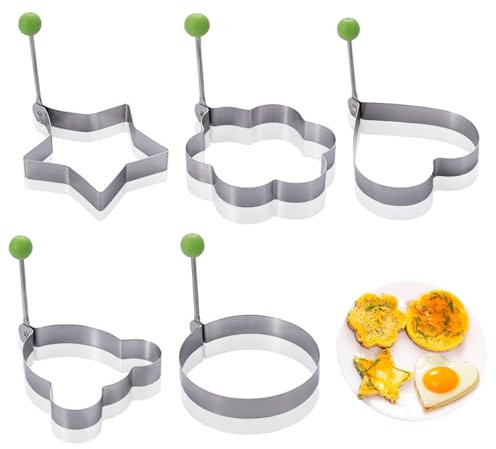 5 pcsOmelett Mold Mit Griff, Spiegeleiform Edelstahl Kochen Egg Fried, Pfanne Antihaft Pancake, für Hamburger Pfannkuchen Spiegeleier Omelette Pancake