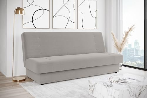 Verona Idee Schlafsofa Merina 3-Sitze Container Schlafsofa, Wohnzimmersofa aus gepolstertem Stoff mit klick-Klack-Öffnung cm 199x77x104 Grau