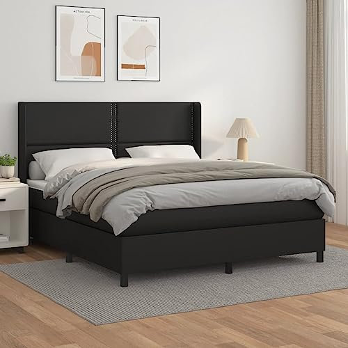 Willood Boxspringbett mit Matratze Schwarz 180x200 cm Kunstlederbett Polsterbett Bettgestell Einzelbett Bett Hotelbett Lattenrost Bettrahmen Schlafzimmerbett Flach mit Nägeln