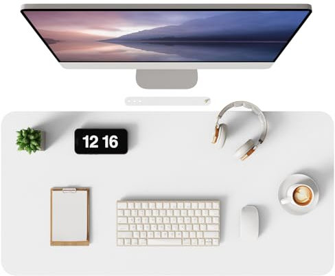 MOLMO Non-Slip Desk Mat, Waterproof Desk Pad Table Protector, Easy Clean Laptop Mat Large Mouse Pad Leather Writing Mat with Suede for Office/Home/Decor (White, 60 x 35 cm)