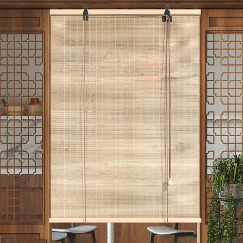 SANJIAOJIA Bambus Rollo Ohne Bohren,Innen/außen Bambusrollo Retro Raffrollos Jalousien Seitenzugrollo Für Fenster/Türen,Sonnenschutz Sichtschutz,Anpassbar Farbe,Breite x Höhe (80cm x 110cm)