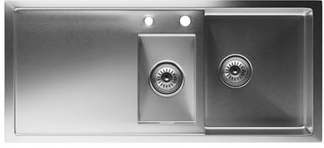 Fregadero de cocina de Klarstein - con escurridor, 1,5 cubetas, acero inoxidable 304, resistente a arañazos y al calor, fácil de limpiar, incluye rebosadero y kit de instalación, 100x45 cm