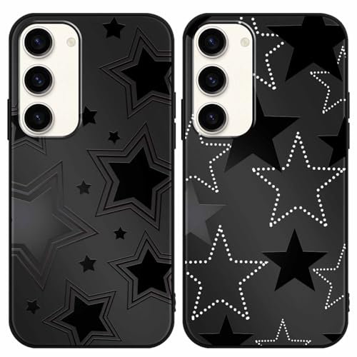 Foonary 2 Pack Black Print Phone Case Compatible with Samsung Galaxy S21 5G 6.2, Slim Soft Silicone TPU with Fashion Star Design Aesthetics Pattern Cases, Shockproof Bumper Protector Cover