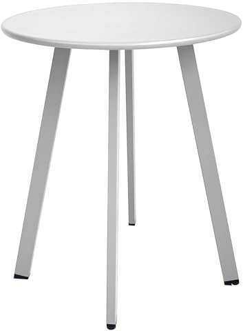 Meluvici Beistelltisch für den Außenbereich, wetterbeständig, Terrassentisch, runder Metallstahl, wasserdichter Beistelltisch für Garten, Balkon, Hof, Weiß