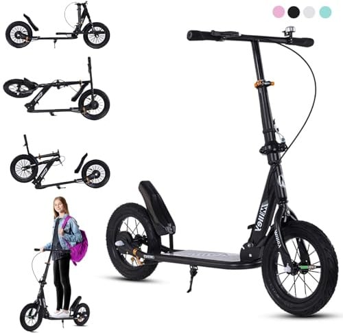 GHBXJX 290mm XXL Big Wheel Scooter Erwachsene 150 kg Tragkraft City Roller, Klappbarer Cityroller mit Handbremse und Bremse, Tretroller Kinder ab 6, Kickscooter für Erwachsene und Kinder,Schwarz