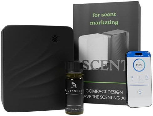 Diffuser + 30 ml Luxury Wasserlose Ätherische Öle | Abdeckung bis 150㎡ | App oder manuelle Steuerung | leise | Wandhalterung | Schwarz