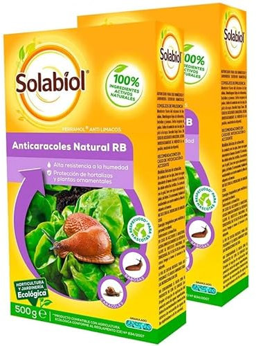 Anticaracoles Natural RB granulado 500g PACK 2 UNIDADES - Solabiol. Eficaz contra caracoles y babosas. Alta resistencia a la humedad. Protección de cultivos y plantas ornamentales.