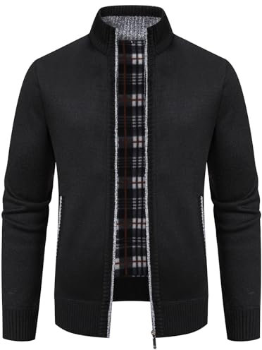 TebYIA Herren Cardigan Pullover mit Feinem Strick Full Zip Stehkragen Regular Fit Fleece Pullover Jacket mit Taschen