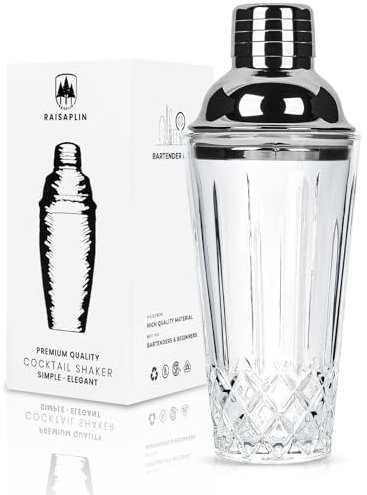 Glass Cocktail Shaker Set with Built-in Strainer - 14 Ounces Martini & Margarita Mixer Bartender Tools for Whiskey, Beverages, Coffee, Durable Crystal Clear Shaker Cup for Party, Home Bar & Gifts