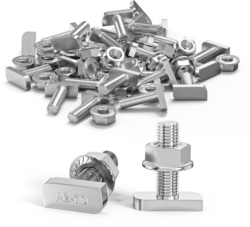 ORTAVA Hammerkopfschrauben M8x25, 24 Stück Hammerkopfschraube M8 Edelstahl A2-70 mit Flanschmuttern, Stockschrauben, Gewächshaus Schrauben für PV Solar Montageschienen, Photovoltaik