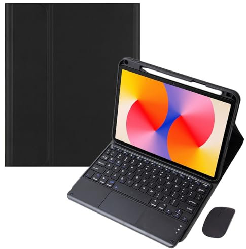 EHLCYS Funda con Teclado para Huawei Matepad 11.5S 2024, Teclado Español Ñ con Panel Táctil Multitáctil Bluetooth Desmontable, Contraportada Ultrafina Y Suave TPU con Portalápices Y Ratón,Negro