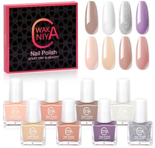 wakaniya Nail Polish, 8pcs Nude Pink White Nail Varnish Set, Quick Dry Lasting Nail Polish for Women