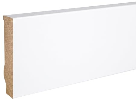 Sockelleiste MDF 16 x 70 x 2500 mm MDF-Kern foliert Weiß zum Kleben, Schrauben & Nageln Fußleiste by PROVISTON 25 Meter | 10 Stück