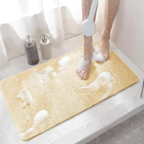 Tapis de douche antidérapant doux et confortable pour familles, enfants et personnes âgées (40 x 60 cm, beige)