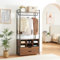 [en.casa] Portant à Vêtements avec 6 Compartiments de Rangement et 2 Tiroirs Portemanteau avec Barre de Penderie Dressing Ouvert Syle Industriel Métal MDF 180 x 84 x 40 cm Noir Effet Noyer